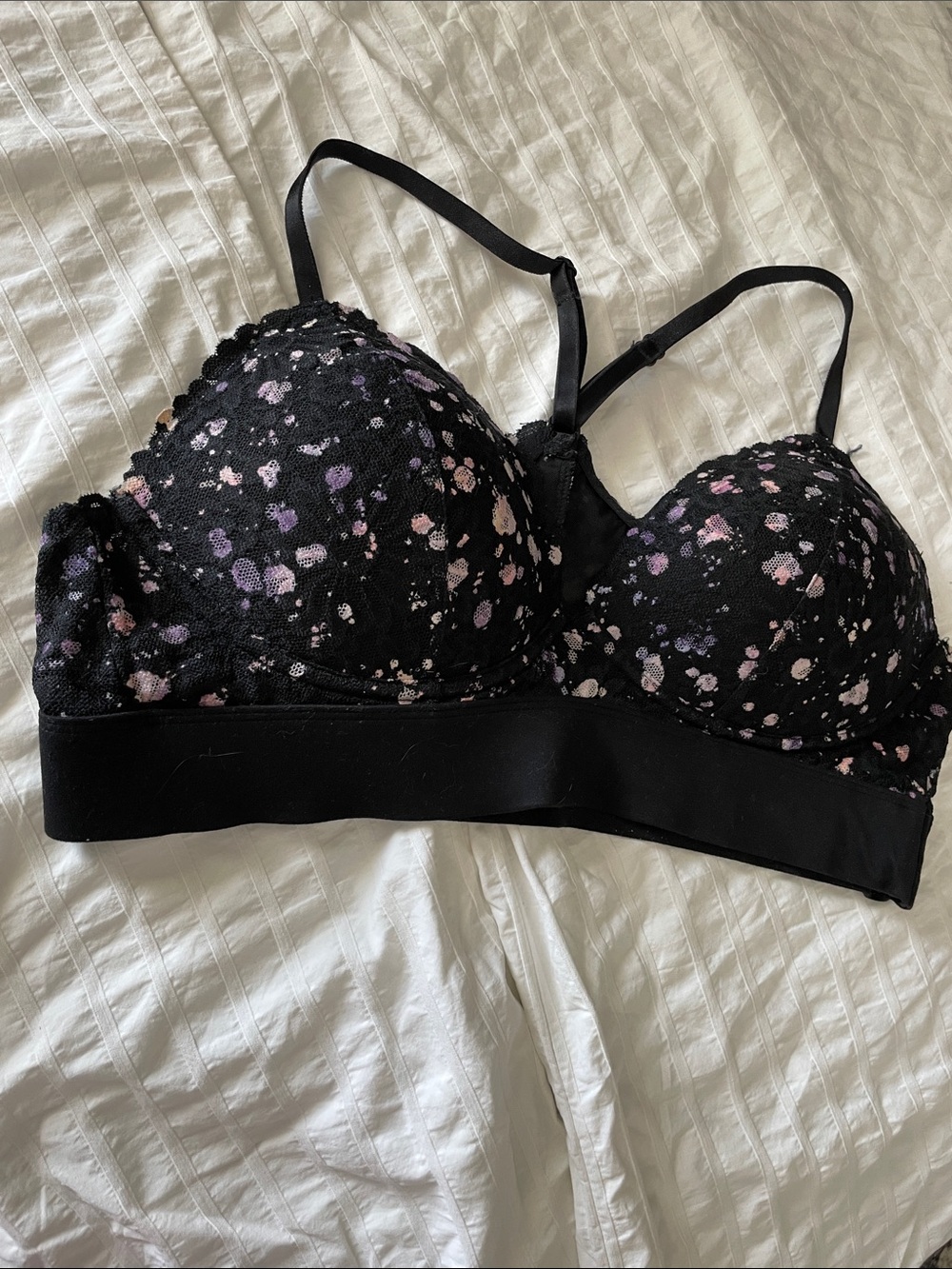 Victoria's Secret Pink Racerback Black Lace Bra L